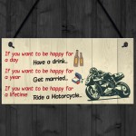 Happy Life Motorcycle Funny Motorbike Man Cave Hanging Plaque