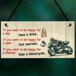 Happy Life Motorcycle Funny Motorbike Man Cave Hanging Plaque