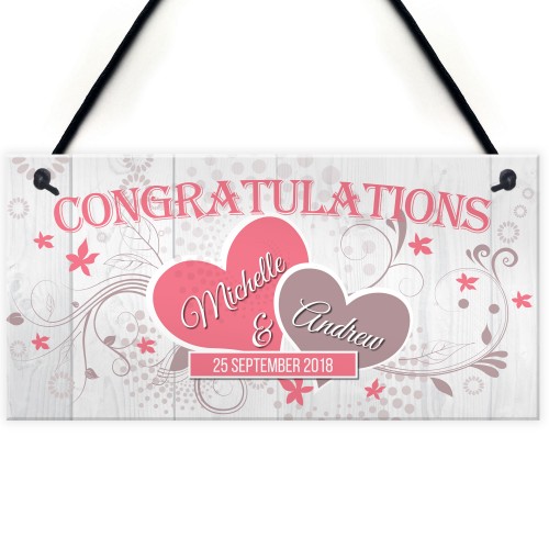 Congratulations Couple Wedding Engagement Gift Hanging Plaque