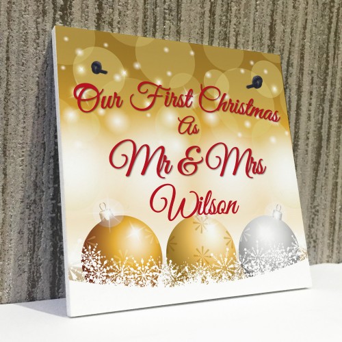 Personalised First 1st Christmas Mr & Mrs Decor Hanging Plaque