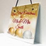 Personalised First 1st Christmas Mr & Mrs Decor Hanging Plaque