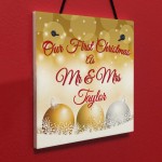 Personalised First 1st Christmas Mr & Mrs Decor Hanging Plaque
