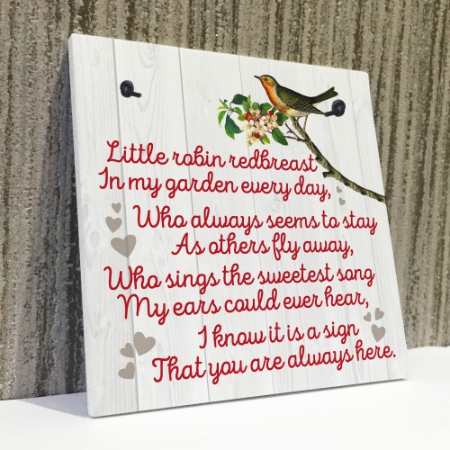 Robin Redbreast Memorial Bereavement Family Love Hanging Plaque 