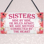 Sisters Connected By The Heart Cute Hanging Wall Sign Gift