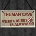 Man Cave Rugby Husband Home Bar Pub Sports Shed Hanging Plaque