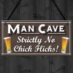 Man Cave No Chick Flicks Funny Husband Gift Beer Hanging Plaque 