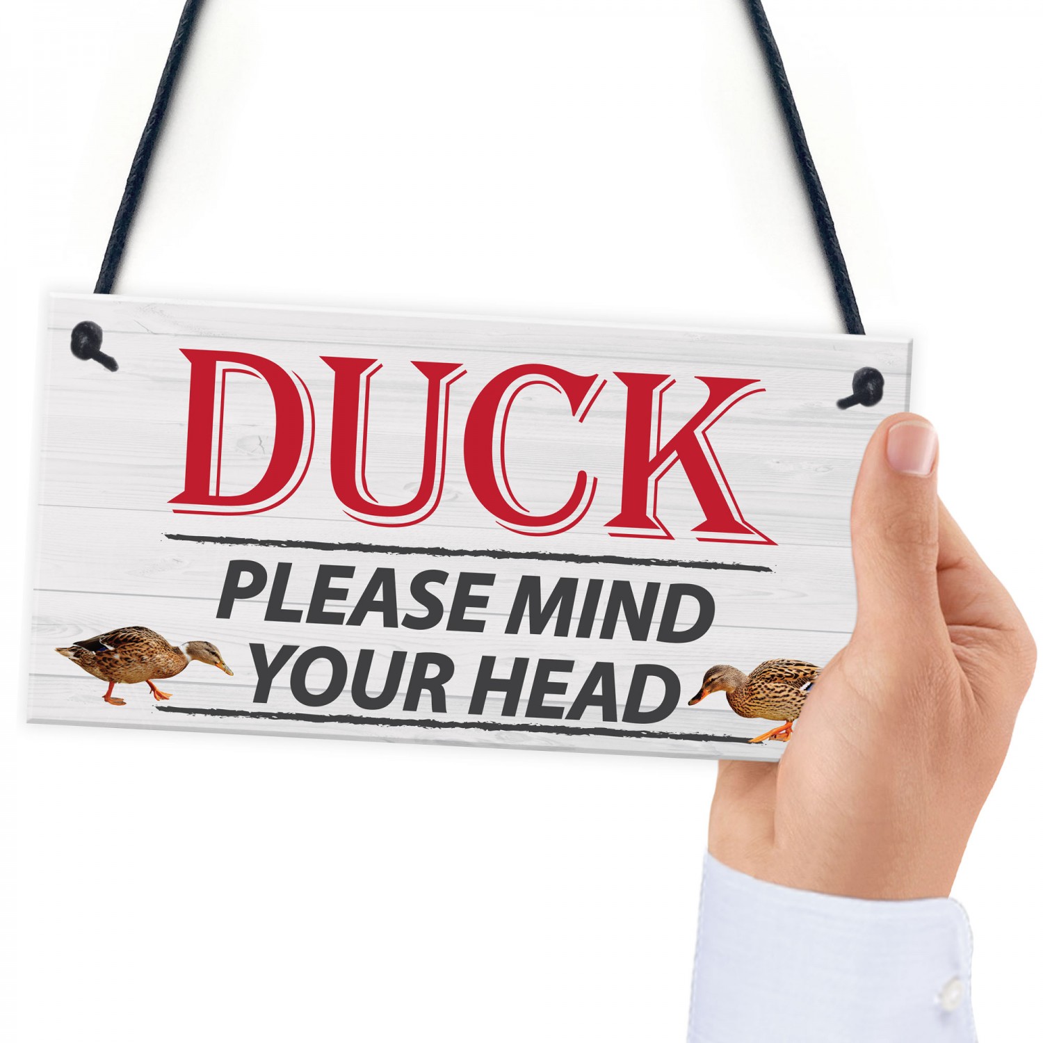 Targa RED OCEAN Divertente "Anatra, Per Favore Attenti Alla Testa" (Mind Your Head) In PVC 20x10cm