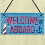 Welcome Aboard Nautical Seaside Marine Theme Gift Hanging Plaque
