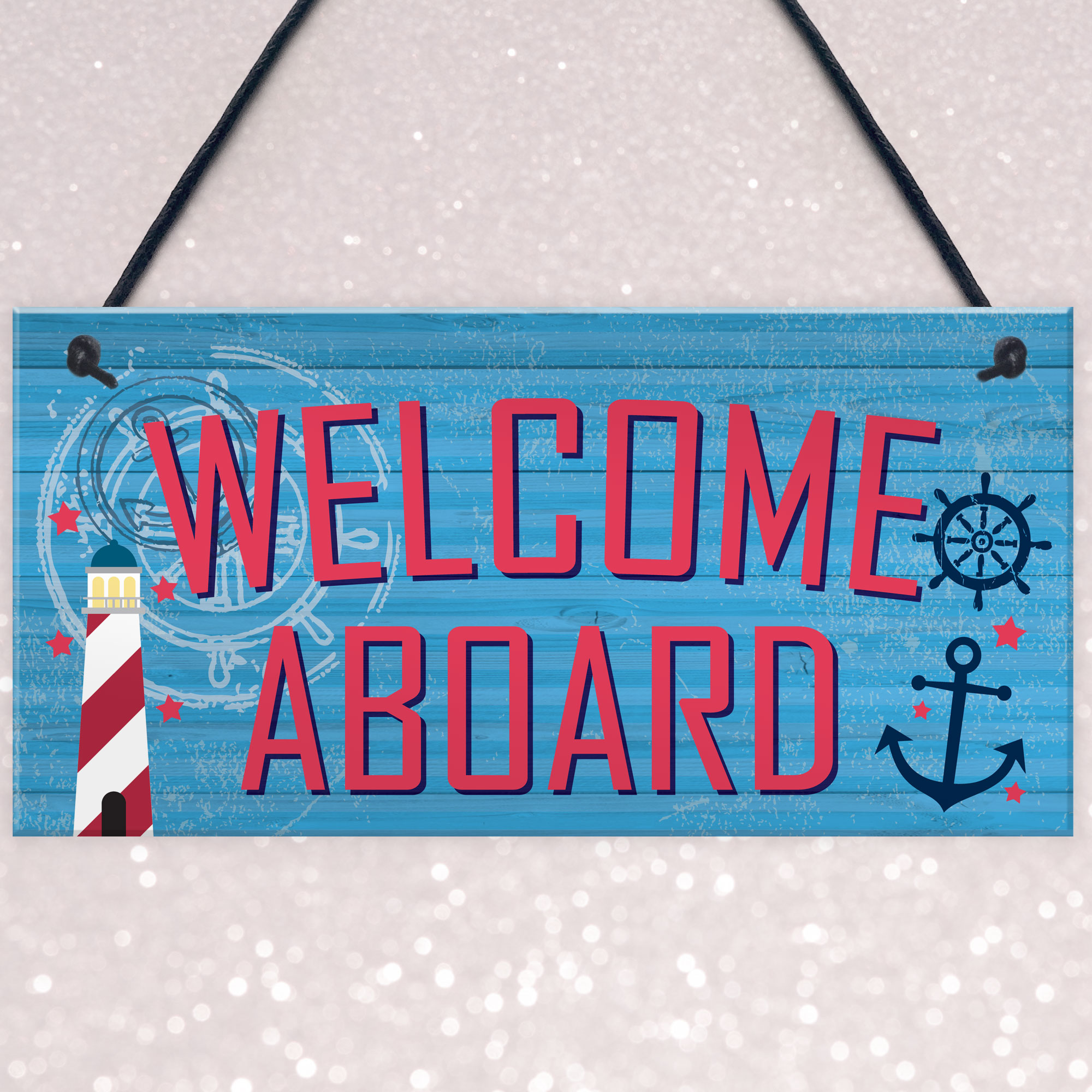 Aboard Nautical Seaside Marine Theme Gift Hanging Plaque