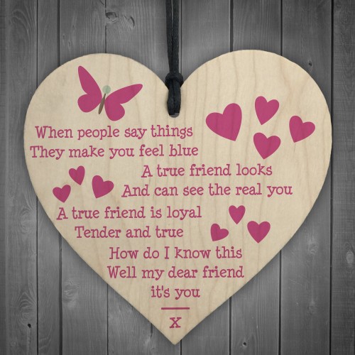 A True Friend - Motivational Friendship Wood Hanging Heart Gift
