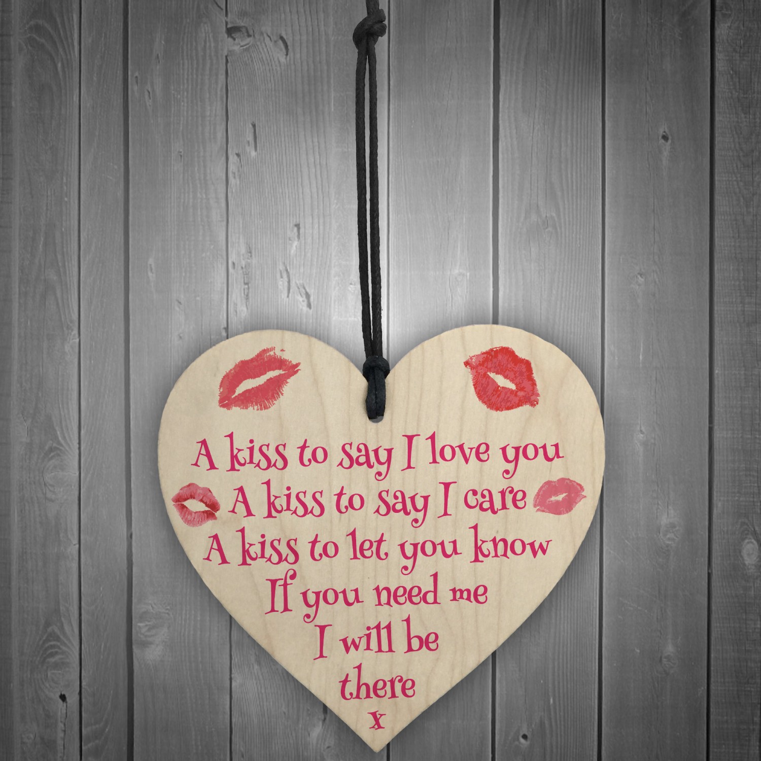 A Kiss To Say I Love You Wooden Heart Hanging Sign Gift
