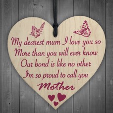 Dearest Mum Proud Mother Wooden Heart Hanging Sign Gift