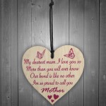 Dearest Mum Proud Mother Wooden Heart Hanging Sign Gift