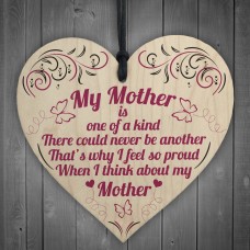 My Mother Is One Of A Kind Hanging Wooden Heart Decoration Gift