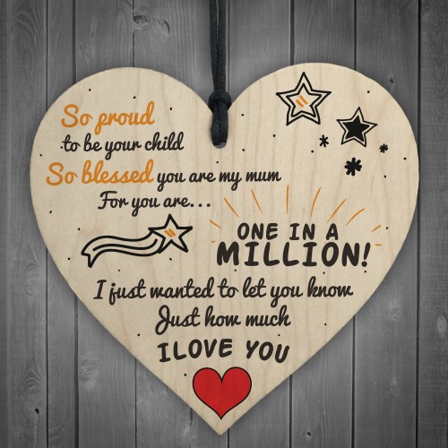 One in a Million Mum Hanging Heart Sign Mothers Day Gift 