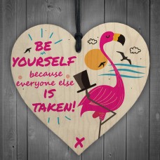 Be Yourself Hanging Wooden Heart Flamingo Party Gift For Women