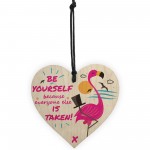 Be Yourself Hanging Wooden Heart Flamingo Party Gift For Women