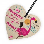 Be Yourself Hanging Wooden Heart Flamingo Party Gift For Women