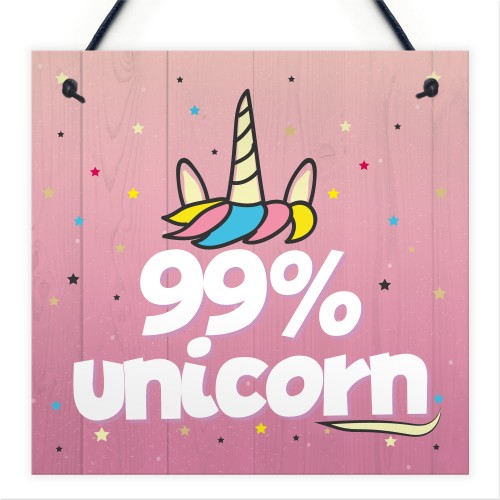 99% Unicorn Pink Art Hanging Wall Girls Bedroom Plaque Sign 