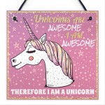 Unicorns Are Awesome I Am Awesome Hanging Sign Art Girls Gifts