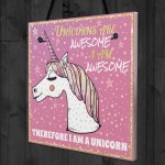 Unicorns Are Awesome I Am Awesome Hanging Sign Art Girls Gifts