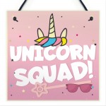 Colourful Pink UNICORN SQUAD Hanging Plaque Girls Bedroom Sign