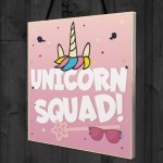 Colourful Pink UNICORN SQUAD Hanging Plaque Girls Bedroom Sign