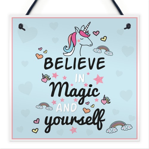 Believe In Magic and Yourself Unicorn Wall Plaque Sign 