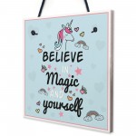 Believe In Magic and Yourself Unicorn Wall Plaque Sign 