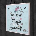 Believe In Magic and Yourself Unicorn Wall Plaque Sign 