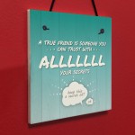 Trust With All Your Secrets Hanging Plaque Friendship Sign Gifts