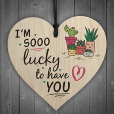 Lucky To Have You Wooden Hanging Heart Present Friendship Gift