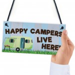 Happy Campers Live Here Caravan Hanging Plaque Holiday Sign Gift
