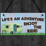 Lifes An Adventure Caravan Hanging Plaque Holiday Sign Chic Gift