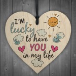 Friendship Sign Plaque Wood Heart 'Lucky to have you' Thank You 