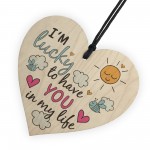 Friendship Sign Plaque Wood Heart 'Lucky to have you' Thank You 