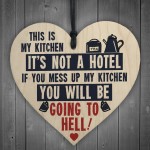 Vintage This Is My Kitchen Funny Hanging Wooden Heart Retro Sign