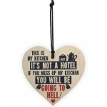 Vintage This Is My Kitchen Funny Hanging Wooden Heart Retro Sign