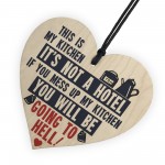 Vintage This Is My Kitchen Funny Hanging Wooden Heart Retro Sign