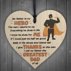 Hero Father Fathers Day Dad Daddy Wooden Hanging Heart Sign 