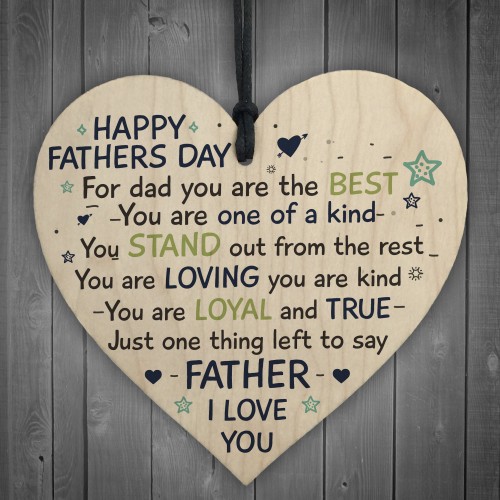 Stand Out Dad Wooden Hanging Heart Fathers Day Love Gift Sign 
