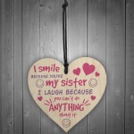 Sister Shabby Chic Gift Wooden Hanging Heart Plaque Love Sign