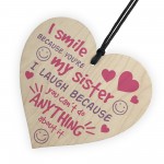 Sister Shabby Chic Gift Wooden Hanging Heart Plaque Love Sign