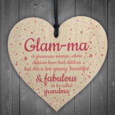 Glam-ma Wood Heart Sign NANNY NAN GRANNY GRAN Keepsake Gift