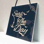 Seas The Day Nautical Seaside Bathroom Toilet Sign Shabby Chic