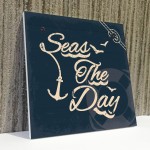 Seas The Day Nautical Seaside Bathroom Toilet Sign Shabby Chic