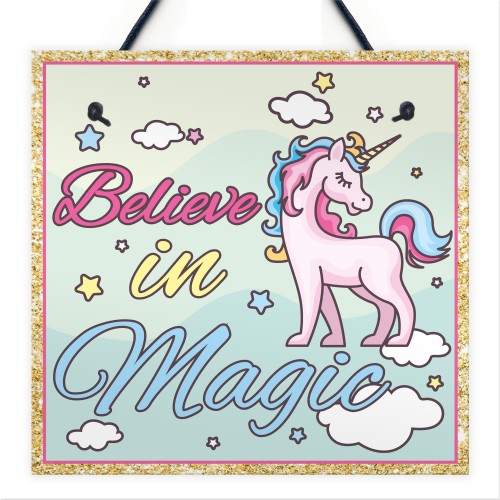 Believe In Magic Unicorn Wall Girls Bedroom Quotes Plaque Signs