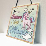 Believe In Magic Unicorn Wall Girls Bedroom Quotes Plaque Signs