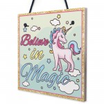 Believe In Magic Unicorn Wall Girls Bedroom Quotes Plaque Signs