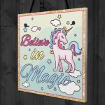 Believe In Magic Unicorn Wall Girls Bedroom Quotes Plaque Signs